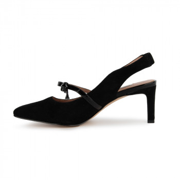 "DOMINIQUE" BOW ANKLE STRAP WITH CURVY SILHOUETTE SLINGBACK PUMP 